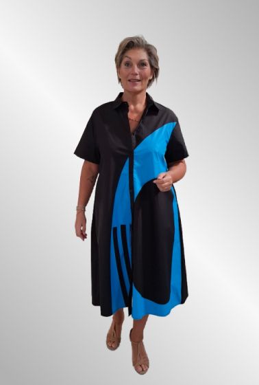 Sort bomulds skjortekjole med print, MY H1771