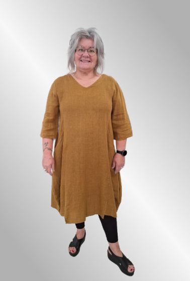 Karryfarvet hørkjole Elaia 2