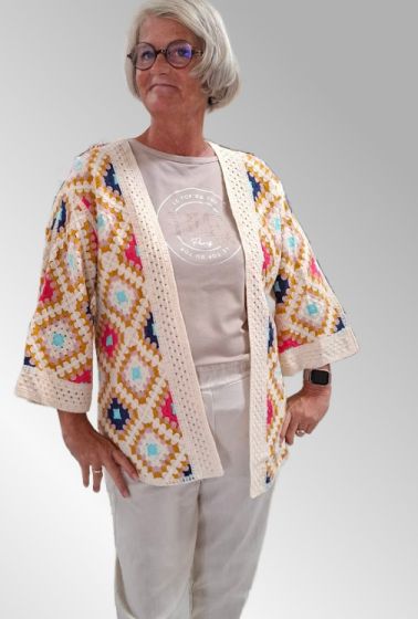 Hæklet cardigan, multi color, JJ428