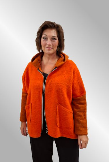 Orange uld fleece jakke med hætte, 90014 Ulit