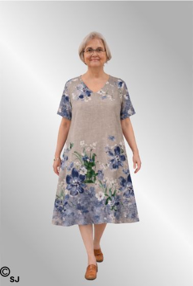 Naturfarvet bomulds kjole med blomster, 3502