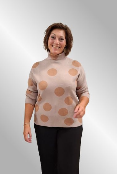 Beige strik bluse med høj hals, dot ME7029