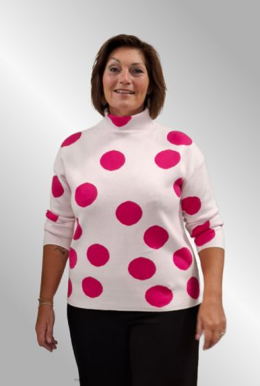 Råhvid / pink strik bluse med høj hals, dot ME7029
