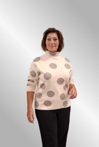 Råhvid strik bluse med høj hals, dot ME7029