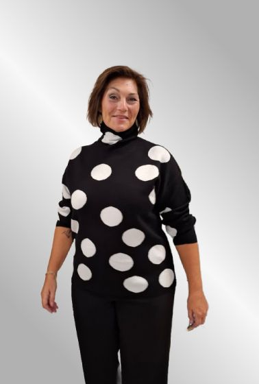 Sort strik bluse med høj hals, dot ME7029
