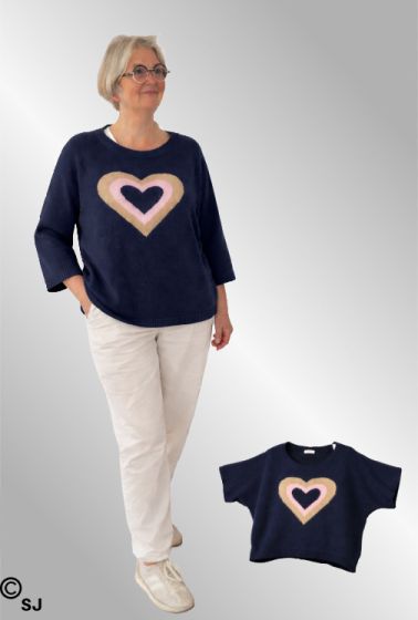 Navy strik bluse med hjerte, 20483