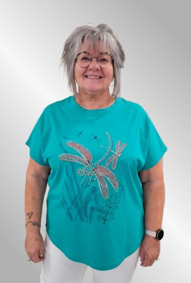 Turkis grøn T-Shirt med guldsmed. Nalia 25A01