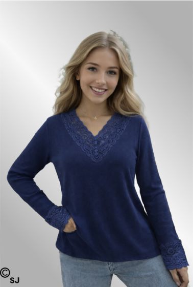 Navy viskose langærmet t-shirt, 0147