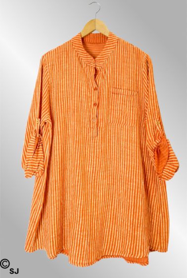 Orange / hvid stribet bomulds skjorte, Ida 260202