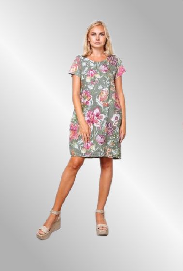 Khaki hør / bomulds kjole, Helga