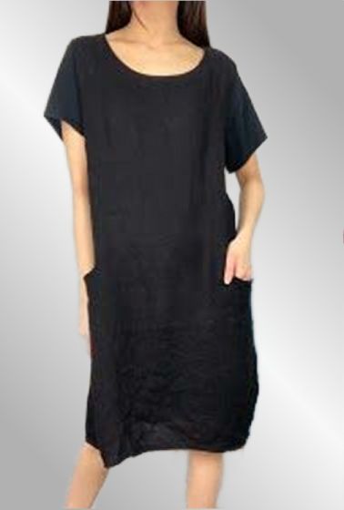 Hør / jersey kjole, sort,  Sussie