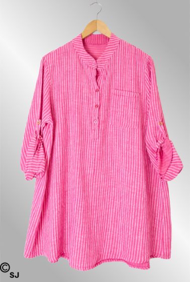 Pink / hvid stribet bomulds skjorte, Ida 260202