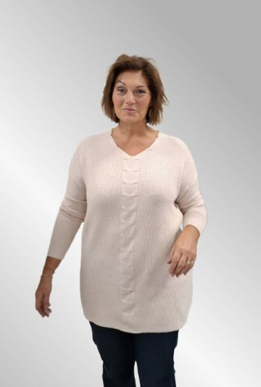 Lang rosa strikmed cashmere, Q182
