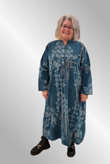 Petrol fløjlskjole med print, 12231IKJ