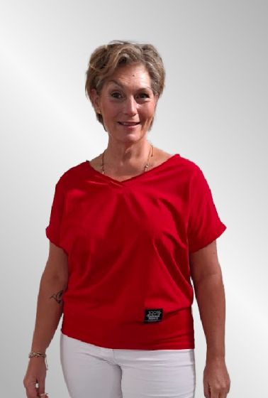 Ensfarvet rød bomulds T-Shirt med V hals, Eco Shirt