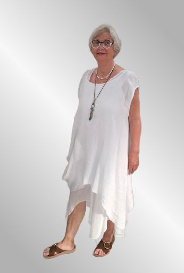 2 dele, hør kjole, Samanta, hvid / hvid