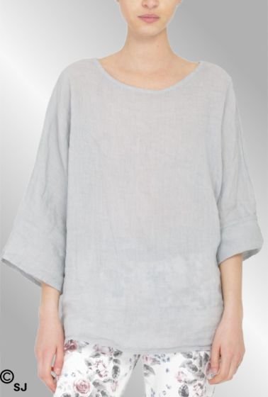 Ensfarvet grå hør bluse, Sannie