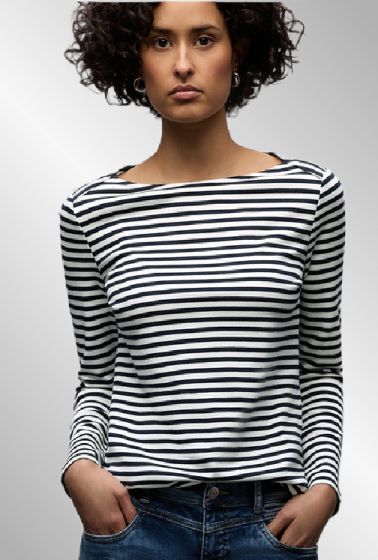 Blå/ hvid stribet T-Shirt, 324529