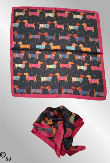 Sort firkantet tørklæde med gravhunde, 70-62#