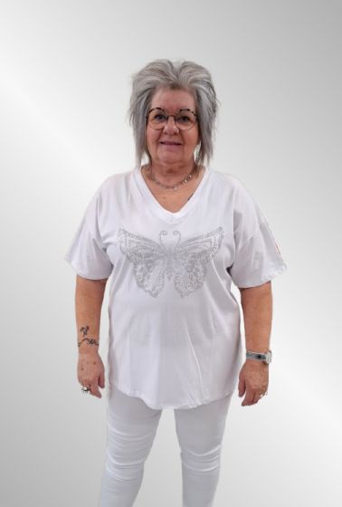 Hvid T-Shirt med sommerfugl, E&F