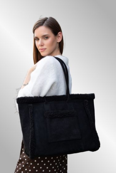 Sort shopper med teddy kant, A421