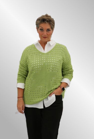 Lime grøn strikbluse med stjerne, Viggy