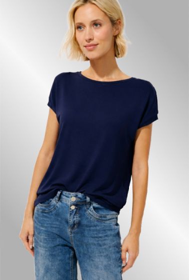 Navy viskose T- Shirt, street one 320329