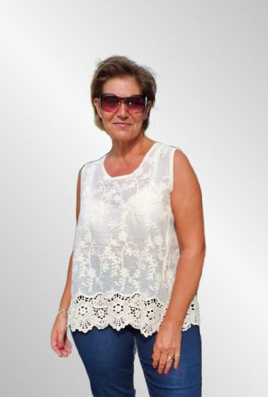 Råhvid bomulds blonde top, ZS48013