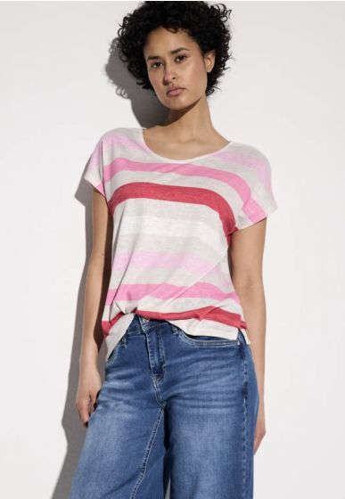Rosa / råhvid stribet T-Shirt, Street one 322702