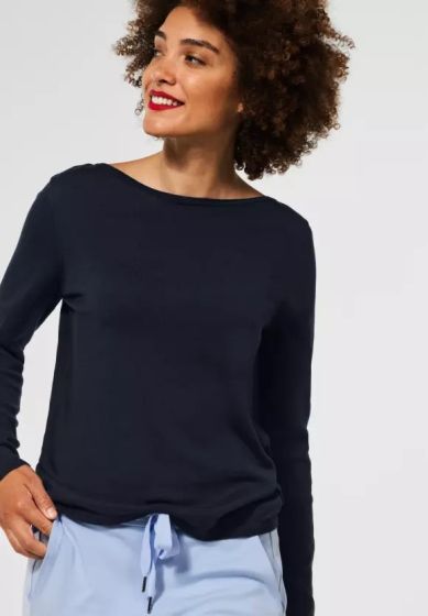 Mørk blå Let strikbluse med bådhals 3018070 Street One