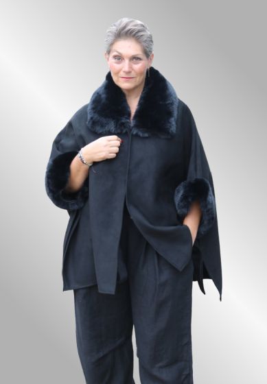 Sort Poncho jakke, fake fur, M40762