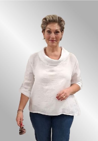 Hørbluse med krave, Hvid, Anja HL 10644