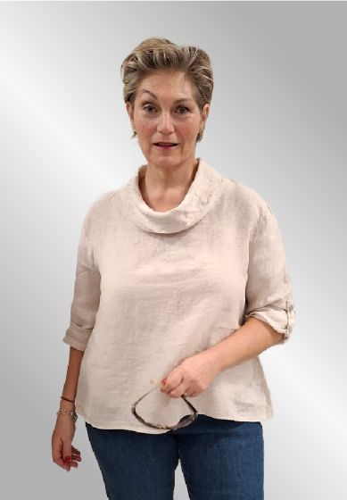 Hørbluse med krave, naturfarvet Anja HL 10644