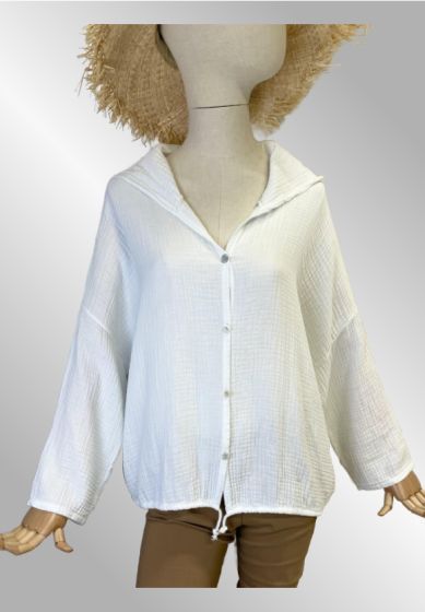 Hvid cardigan bluse med hætte, blekvalitet, Cath 2530