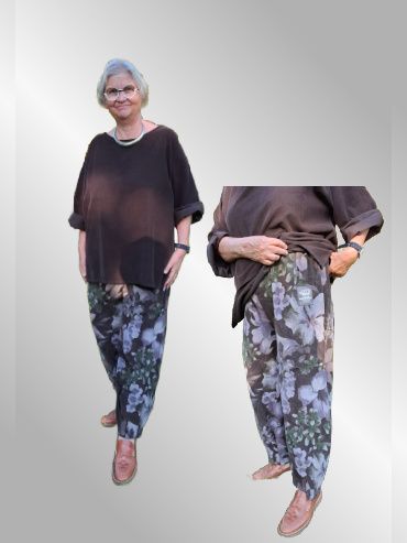 Brun fløjlsbuks med blomster print. 34504