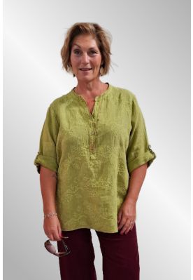 Oliven hørskjorte med broderi, SB 1913