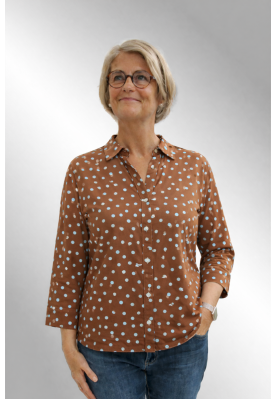 Brun skjorte med blå polka prikker, Amber, Amace