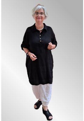 Sort hør skjorte kjole / tunika, Lulo 1248