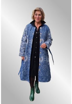 Denim look frakke med broderi