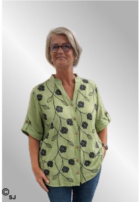 Lime hørskjorte med broderi, 2065