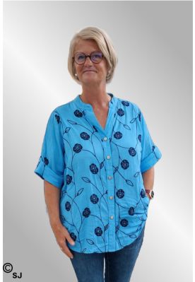 Turkis hørskjorte med broderi, 2065