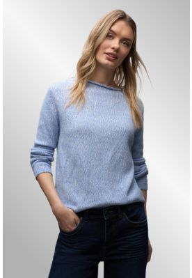 Lys blå meleret strik med bådhals, Street One 303619