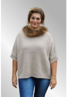 Poncho med pelskant, Baunbæk 30727 Taupe