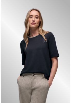 Mørk blå T-Shirt med kontrast kant, 324621