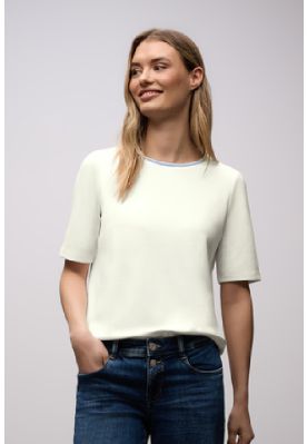 Råhvid T-Shirt med kontrast kant, 324621