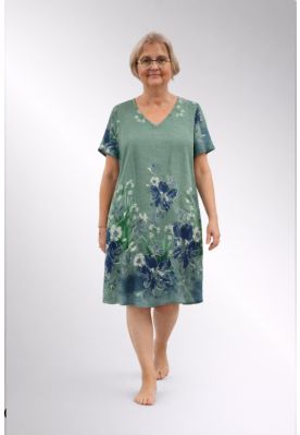 Khaki grøn bomulds kjole med blomster, 3502
