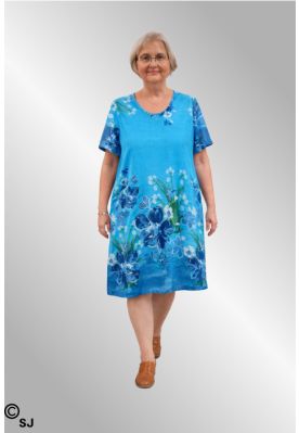 Turkis bomulds kjole med blomster, 3502