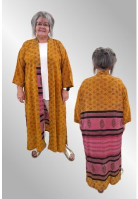 Gylden silke kimono, Wauw, lang 408