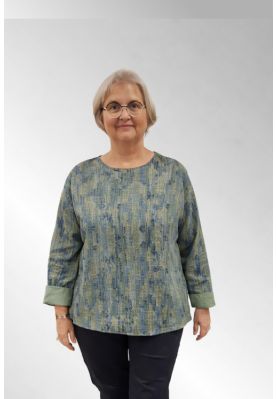 Khaki grøn fløjlsbluse med print, 9f3819