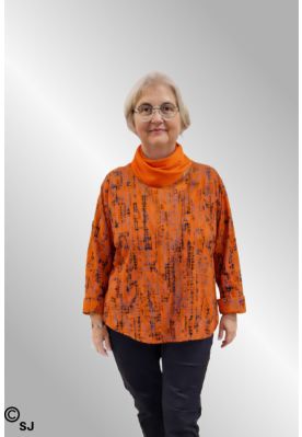 Orange fløjlsbluse med print, 9f3819